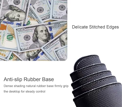 Gaming Large Mouse Pad with Stitched Edges, Hundred Dollar Bill Desk Mat, Extended Keyboard Pad, Non-Slip Rubber Base Desk Pad for Keyboard and Mouse, 31.5X11.8 inch - color: Hundred Dollar Bill