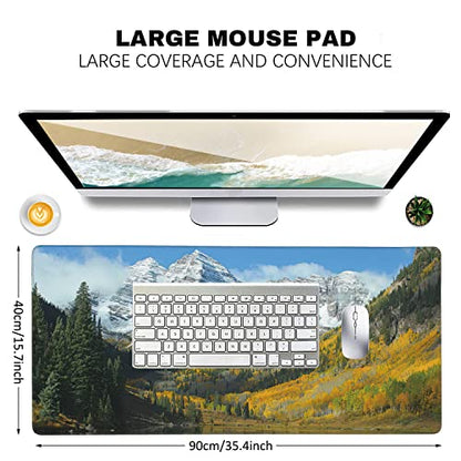 Maroon Bells Peaks and Golden Aspens Extended Gaming Mouse Pad Large Desk Mat with Non-Slip Rubber Base and Stitched Edges,Keyboard Mouse Mat Desk Pad for Work,Game,Office,Home 35.4 * 15.7 Inch - color: Maroon Bells