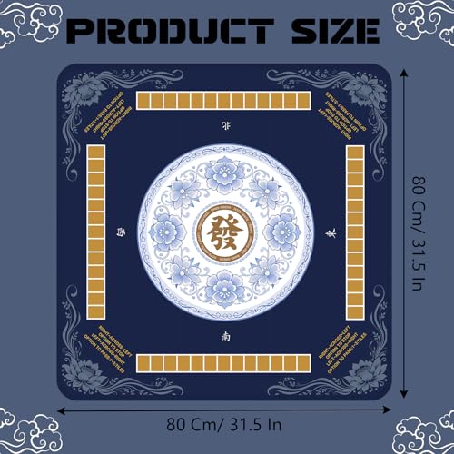 Blue Mahjong Mat for Table (31.5X 31.5 in), Non-Slip Noise Reduction | Mahjong Table Mat with Lotus, Mah Jong Mat with Carrying Bag, Game Table Cover for Mahjongs Poker Dominoes, Birthday Gift - color: Lotus