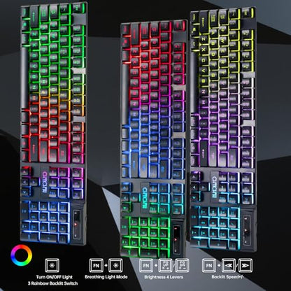 CHONCHOW USB Wireless Gaming Keyboard and Mouse Combo, LED Backlit Ergonomic Mechanical Feeling Keyboard, Rechargeable 2500mAh Battery, Anti-ghosting Keyboards 7D 3600DPI Mice for PC Gamer