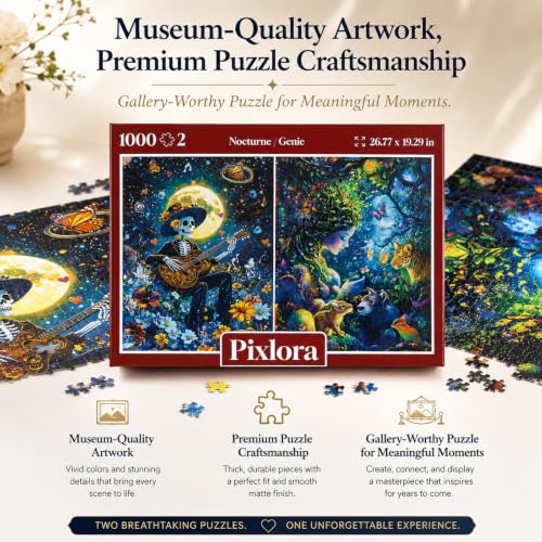 2pack-1000 Piece Puzzles for Adults, Premium Jigsaw Puzzles 1000 Pieces, Fantasy & Music Puzzles, Enchanted Forest Puzzles, Challenging Puzzles for Game Night, Ideal for Gift Giving - style: Nocturne&Genie