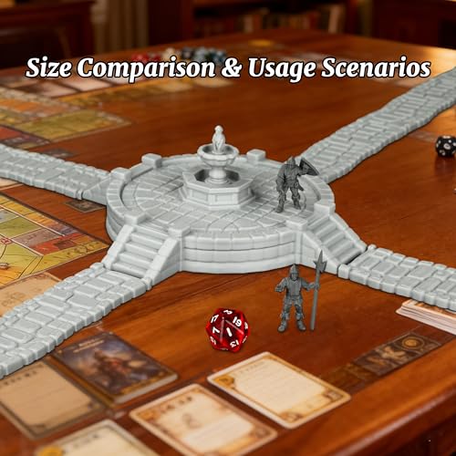 Modular Town Square Map Props for Dungeons and Dragons & TTRPGs, Fantasy Plaza Crossroad Scenery -25mm Unpainted Stone Fountain & 4-Way Pavement Path Set - Plaza Flower Bed (AF1104 N) - color: Af1104 N Plaza Flower Bed