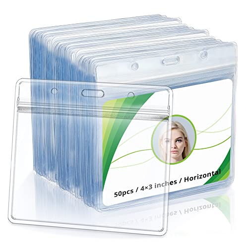 4x3 Inches Horizontal Badge Holder, Clear ID Card Holder with Waterproof Resealable Zip Type Protector, Badge Sleeve Fits Name Tag Holder/RFID/Proximity/Credit Card(Holders,50PCS) - color: 50