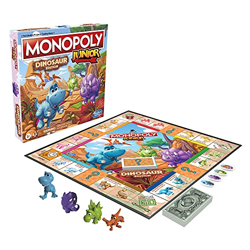 Hasbro Gaming Monopoly Junior Dinosaur Edition Game | Kids Board Games with Dino-Themed Toy Tokens | 2-4 Players for Boys & Girls | Ages 5+ (Amazon Exclusive)