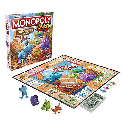 Hasbro Gaming Monopoly Junior Dinosaur Edition Game | Kids Board Games with Dino-Themed Toy Tokens | 2-4 Players for Boys & Girls | Ages 5+ (Amazon Exclusive)