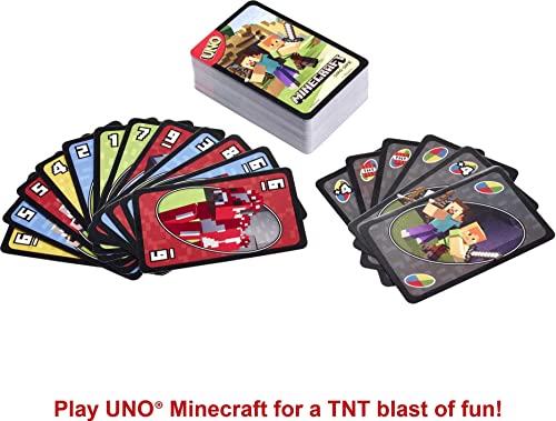 Mattel Games UNO Card Game, Gifts for Kids and Family Night, Themed to Minecraft Video Game, Travel Games, Storage Tin Box (Amazon Exclusive) - style: UNO Minecraft