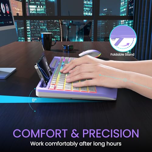 Wireless Keyboard and Mouse Combo- VEILZOR 2.4G Rechargeable Keyboard with Phone Holder, Ergonomic Wrist Rest, 9 RGB Backlit Effects, Silent Keyboard Mouse Set for Windows, Laptop, PC - color: Purple