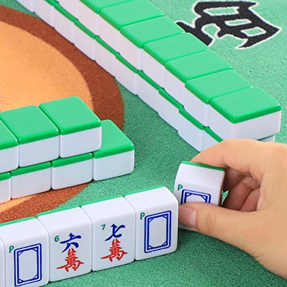 Chinese Mahjong Set, Mahjong Game Set with 146 Numbered Large Tiles (1.5", Green), Mahjong Tiles Set with Brown Carrying Case - color: Green Mahjong Set