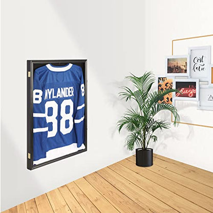 Pro Collector's Jersey Display Case Frame Shadow Box with 98% UV Protection for Baseball Basketball Football Soccer Hockey Sport Memorabilia T-Shirt and Uniform (Black Finish)