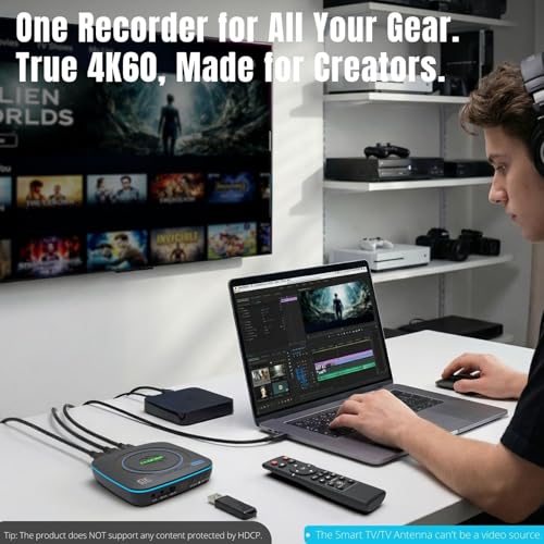 ClonerAlliance UHD Halo, 4K@60fps Standalone Video Recorder with H.265/H.264 Codec, HDMI & Mobile Dual Capture, 4K@60fps Passthrough, Audio Extract/Mix.