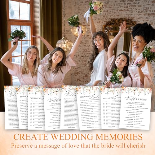 Bridal Shower Games Cards Set, Who Knows The Bride Best, What Did The Groom Say, Would She Rather, Wedding Shoe Game, Set Of 4 Boho Floral Bridal Shower Party Game Favors Supplies, Fall Decoration -01 - style: set-01