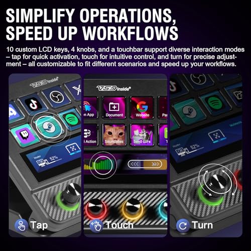 Macro Pad, Streaming Deck Stream Controller Soundboard Keypad, Programmable Keys USB Shortcut Keyboard for Gamer Streamer, Audio Mixer for OBS, YouTube, Office Desk Setup, PC, Mac - color: Black