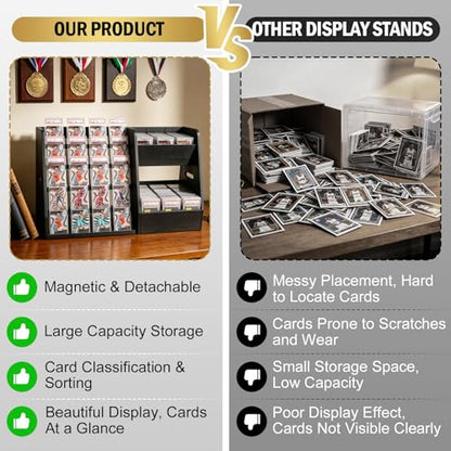Magnetic 2-in-1 Trading Card Display Stand - Wood Detachable 5-Tier Graded Card Holder & Modular Storage Rack with Supporters, Professional Baseball Card Case for PSA BGS SGC Slabs, Toploaders, Large - size: Large