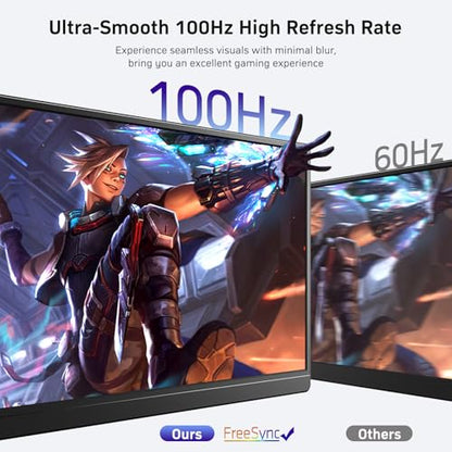 MNN 18.5" 100Hz FHD IPS USB-C HDMI Portable Gaming Monitor | 18.5" FHD IPS 100Hz, built-in stand & dual speakers, USB-C/HDMI, for PC/Phone/PS5/Xbox/Switch, travel gaming. - size: 18.5'' Monitor
