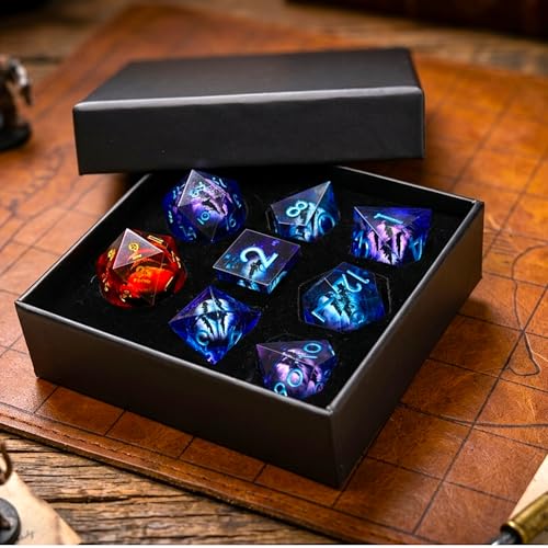 DND Dice Set 8PCS with Extra D20-Beholder's Eye Dragon Eye Liquid Core Sharp Edge Handmade Polyhedral Resin 2×D20 D4 D6 D8 D10 D12 D10% Dungeons Dragons Tabletop RPG - color: 8pcs-purple Blue
