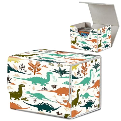 Card Deck Box for MTG, Microfiber Lining and Waterproof PU Leather Large Size Card Box, Fit 100+ Single Sleeved Cards, Strong Magnet Collectible Card Storage Box Fit TCG Fit MTG, Cute Dinosaurs - color: Cute Dinosaurs