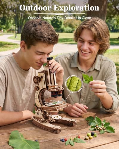 ROKR Wooden 3D Puzzle Building Kit, Real Optical Microscope with 40X-400X Magnification, STEM Science Toy for Students and Adults(ST005)