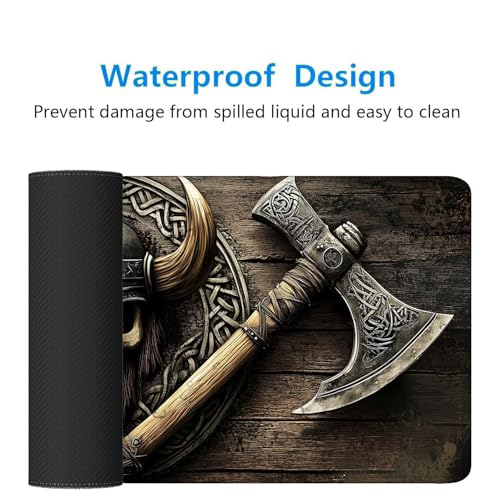 Axe Gaming Mouse Pad Warrior Skull Emblem Wood Grain Fantasy Mousepad XL Large Gaming Mouse Pad Laptop Keyboard Mat Desk Pad Office Computer Keyboard Laptop Home 31.5"x11.8" - color: Axe, size: 31.5" x 11.8"