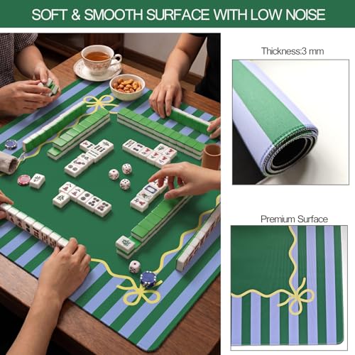 Green Teal Mahjong Mat (32.5” x 32.5”) with Carrying Bag Non Slip Noise Reduction Gaming Mat Rubber Mahjong Table Cover Accessoriesfor Poker Board Games Dominoes - color: Green Teal