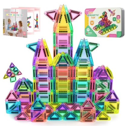 BAIJLE 140PCS Mini Magnetic Tiles, Portable Magnetic Toys Travel Set with Iron Case for Kids Ages 4-8,Creativity Boosting Building Toys Set,Toddler Puzzle Birthday Gift Toys for Boys and Girls Ages 3+ - style: 140PCS Mini Magnetic Tiles