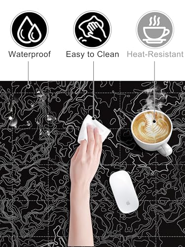TopMade Mouse Pad with 15W Fast Wireless Charging, 31.5"x15.75" XXL Large Gaming Waterproof Desk Pad with Ultra-Smooth Surface, Non-Slip Base, Computer Desk Mat, Black Topographic Map #3 - color: Black Topographic Map #3