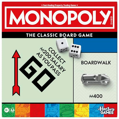 Monopoly Board Game | Classic Game with Storage Tray and Larger Tokens | Ages 8+ | 2 to 6 Players | Family Games for Kids and Adults | Kids Gifts