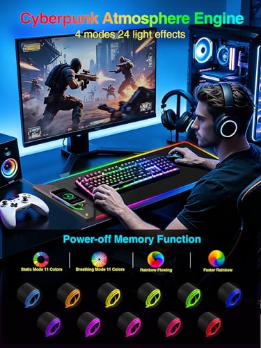 Magnetic Wireless Charging Mouse Pad Gaming, 31.5"x15.8" Large Desk Mat | RGB Mousepad, Smooth Glide, Stitched Edge, Non-Slip Rubber Base, Desk Pad Computer Keyboard Mat, No Adapter - color: RGB-31.5"x15.8"-Mag
