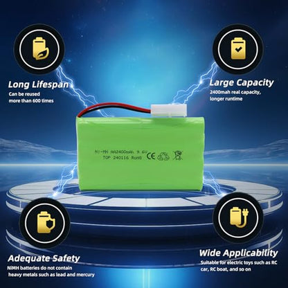 9.6V 2400mAh NiMH Battery - RC Car Rechargeable Battery AA with Tamiya KET-2P Plug and USB Charge Cable for RC Car Spare Part RC Tank Boat Batteries