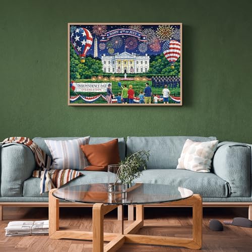 250th Anniversary USA Puzzles for Adults 1000 Pieces, 4th of July Patriotic Fireworks Jigsaw Puzzle, American Flag Hot Air Balloon Celebrate Birthday Puzzle - color: Patriotic Red, White, and Blue
