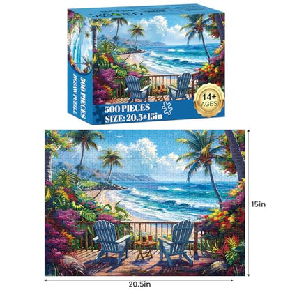 Jigsaw Puzzles for Adults 500 Pieces, Interlock Perfectly Letter on Back No Dust, Home Decor Birthday Party Gift Toy for Men Women Elders Seniors, 1:1 Poster Educational Toys & Games | 20.5 x 15 in - style: Beach Puzzle