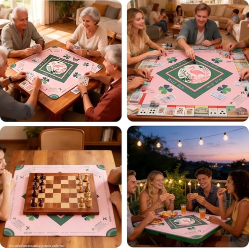 Pink Flamingo Mahjong Mat 32.4" x 32.4" with Rules, Anti-Slip Noise Reduction Design with Carrying Bag, Table Cover for Poker, Board Games, Dominoes and Card Games - color: Pink Flamingo