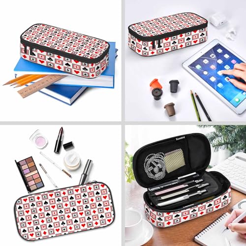 Playing Cards Pencil Holder Bag Bright Red Black White Symmetrical Geometric Pencil Case College Office Organizer for Students Boy Girl Teens Adults - color: Playing Cards