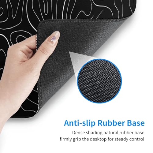 Large Gaming Mouse Pad Desk Mat, Black Topographic Contour Extended Keyboard Mouse Pad Mousepad with Non-Slip Base and Stitched Edge Mouse Mat Desk Pad Mouse Pads for Desk Home Office, 31.5 x 11.8 - color: Topographic Contour Black