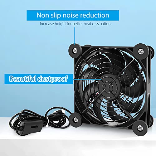 1Pack Quiet 120mm USB Fan Dual-Ball Bearings, USB Fan 5V, with L/M/H 3-Degree Speed Controller High Airflow Cooling Fan for Router Modem Receiver DVR PlayStation Xbox TV Box - size: 1Pack