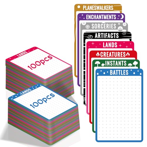 200-Pack Tabbed Trading Card Dividers for MTG TCG Storage Boxes, 8-Color | Vertical multicolor card separators for sports cards and TCG collections; includes 192 printed dividers and 8 blank tabs.