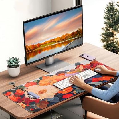 Extended Mouse Pad, Floral Design, 35.4 x 15.7 Inches, Microfiber Cloth Surface, Non-Slip Rubber Base, Rectangular Desk Mat for Gaming and Work - color: Dm13-blooming Flowers