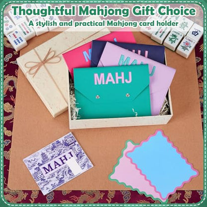 Leather Mahjong Card Holder Clutch Card Pouch Mahjong Accessory 8x6inch Protective Cover Case with Secure Closure Ideal Gift for Lover Playing Game Night(4 Pcs,Blue, Pink, Teal, Purple) - color: Blue, Pink, Teal, Purple