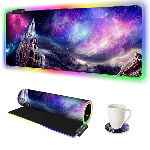 ARTSO RGB Gaming Mouse Pad, Large Extended Soft Led Mouse Pad with 14 Lighting Modes 2 Brightness, Water Resist Keyboard Pad, Computer Mousepads Mat 35.4x15.7inch, Starry Mountains - color: Starry Mountains