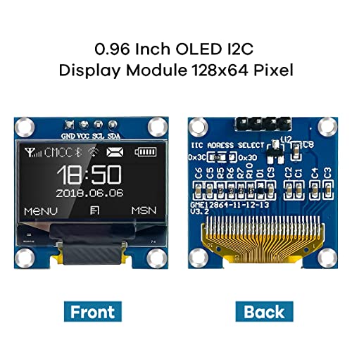 Hosyond 5 Pcs 0.96 Inch OLED I2C IIC Display Module 12864 128x64 Pixel SSD1306 Mini Self-Luminous OLED Screen Board Compatible with Arduino Raspberry Pi (White) - color: White