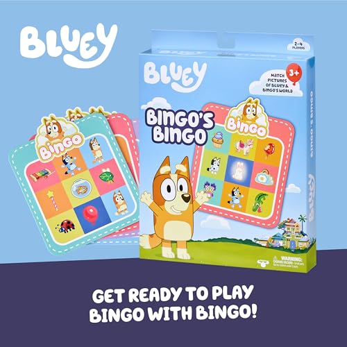 Bluey Bingo’s Bingo Card Game, Kids Image Matching Card Game with 40 Cards, 48 Chips and 12 Scoring Chips, Interactive Fun Games for Kids of Ages 3+