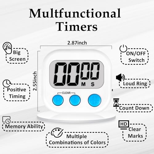 ZILLEEN Classroom Timers for Kids Classroom Magnetic Digital Kitchen Timers for Cooking Teachers Gym Game 6 Pcs - color: White & Black & Pink & Green & Orange & Purple