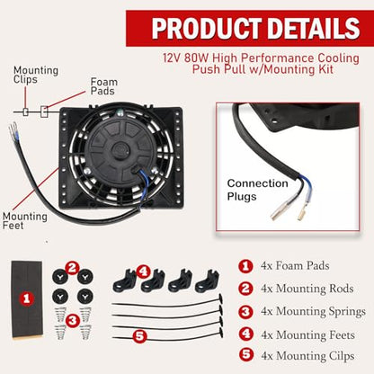 6 Inch Small Slim Push Pull Electric Cooling Fan 650CFM Radiator Oil Cooler Mount Kit Black 2Pcs