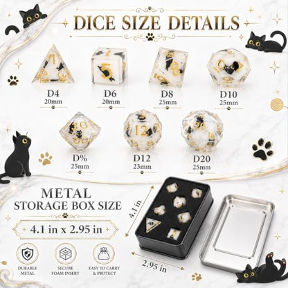 Metal Dice Set DND 7pcs with Gift Box - RPG Gift for Gamers(Cat) | Elegant gift box included, making it the ultimate present for roleplaying tabletop gamers and D&D enthusiasts - color: Cat