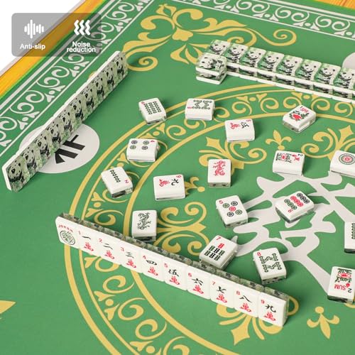 Mahjong Mat,Mahjong Game Table Mat with 3 Dice & Carrying Bag,31.5"x31.5" Green Rubber Anti-Slip Playmat for Mahjong, Card, Board & Tile Games - color: Green