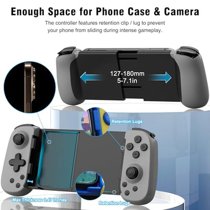 Joso Wireless Phone Controller for iPhone/Android, Mobile Game Controller with Hall Joystick Suitable for Xbox Cloud Gaming, PS Remote Play, Steam Link, Call of Duty & More - Gray - color: Gray | D6
