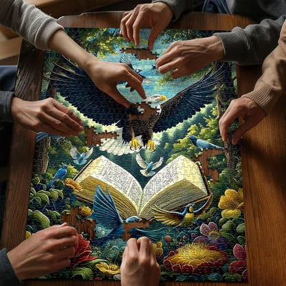 Eagle Puzzles for Adults 1000 Pieces, Fantasy Book Nature Forest Plant Puzzle, Animal Bird Bald Eagle Flower Challenge Jigsaw Puzzle - style: Book Eagle Puzzles