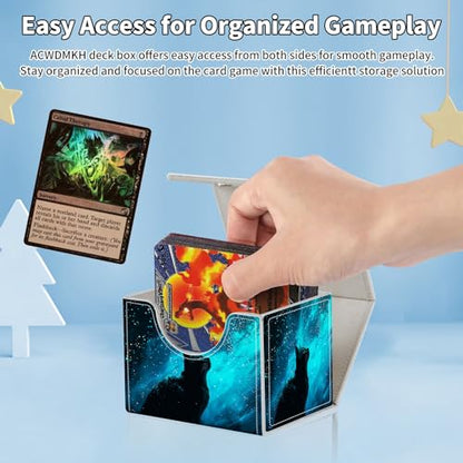 for MTG Commander Deck Box,Card Deck Box for Trading Yugioh MTG,Fits 100 Double Sleeved Cards,PU Leather Strong Magnet Case for Magic Commander TCG CCG,Black Glitter Cat - color: Black Glitter Cat