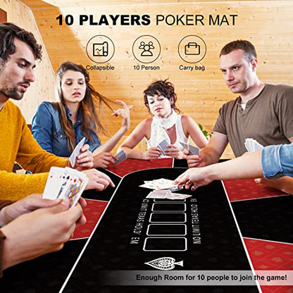 YUZPKRSI 70 x 35 Inch Poker Mat, 8 Players Texas Hold'em Poker Rubber Mat Poker Topper for Tables, Folding Portable Poker Table Top Layout w/Carrying Bag for Poker Games, Blackjack, Casino - color: 70 X 35 Inch-rectangular Red