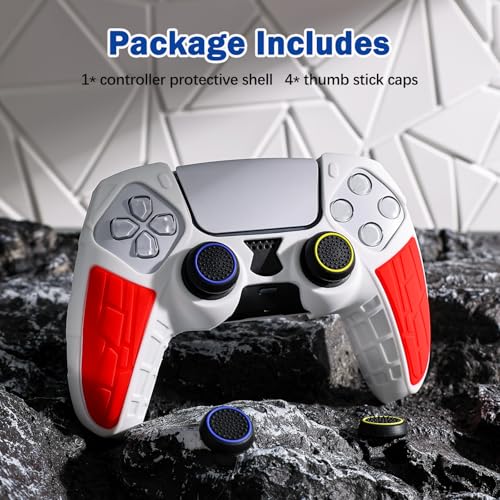 DLseego Protective Cover for PS5 Controller, Soft Silicone Ergonomic Anti-Slip Controller Case Skin with 4 PCS Thumb Stick Grip Caps - White - color: White