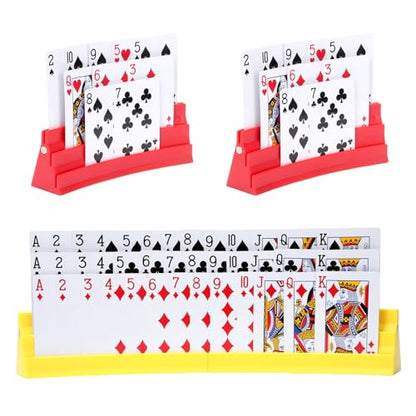 Expandable Plastic Card Holder, Set of 4 - Upgradeable Design for Seniors, Arthritis, Small Hands, UNO, Poker and All Card Games - color: Red+yellow(4 Pack)